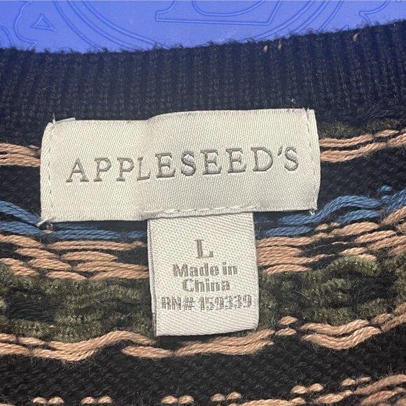 Appleseeds Vintage Apres Ski Dark Fair Isle Sweater Large Chenille Cardigan Cozy - Picture 11 of 13